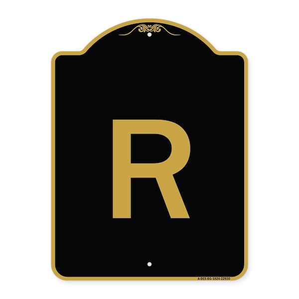 Signmission Designer Series Sign-Sign W/ Letter R, Black & Gold Aluminum Sign, 18" x 24", BG-1824-22930 A-DES-BG-1824-22930 - main